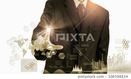 Stock market or forex trading graph and candlestick chart suitable for financial investment concept. Economy trends background for business idea and all art work design. Abstract finance background.. 106598834