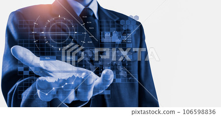 Stock market or forex trading graph and candlestick chart suitable for financial investment concept. Economy trends background for business idea and all art work design. Abstract finance background.. 106598836