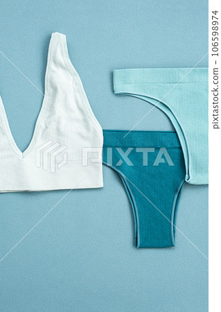 Casual lady lingerie set. Monochrome females underwear layout. Casual lady lingerie set. Monochrome females underwear layout. 106598974