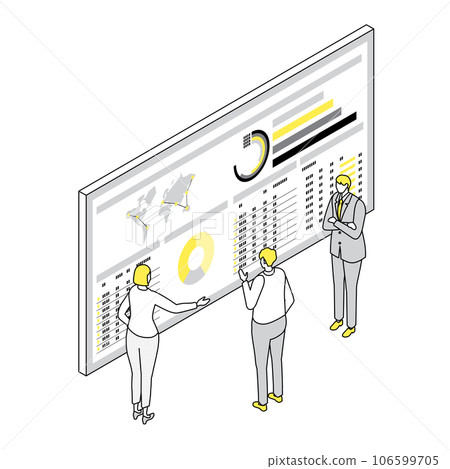 商界人士在 isometric_simple_management 儀表板前談論管理 商界人士在 isometric_simple_management 儀表板前談論管理 106599705