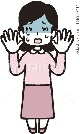 雙手舉起的蒼白女子全身圖 106599714