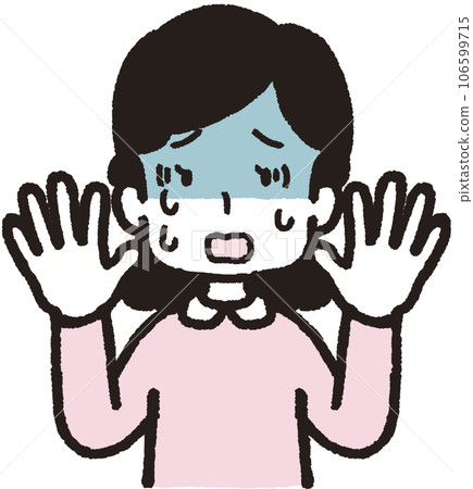 雙手舉起的蒼白女人的上半身插圖 106599715