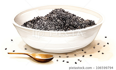 盤子里黑芝麻的水彩插圖“AI生成圖像” 盤子里黑芝麻的水彩插圖“AI生成圖像” 106599794