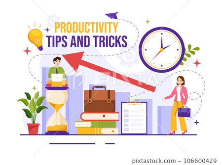 Productivity Tips and Trick Vector Illustration with Marketing Product for Effective Advertisement and Promotion Campaign to Boost Brand Recognition Productivity Tips and Trick Vector Illustration with Marketing Product for Effective Advertisement and Promotion Campaign to Boost Brand Recognition 106600429