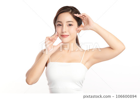 Beautiful young asian woman with clean fresh skin on white background, Face care, Facial treatment, Cosmetology, beauty and spa, Asian women portrait. 106600894