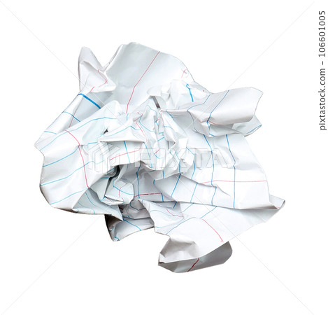paper ball - Crumpled piece of recycled paper isolated on white background paper ball - Crumpled piece of recycled paper isolated on white background 106601005
