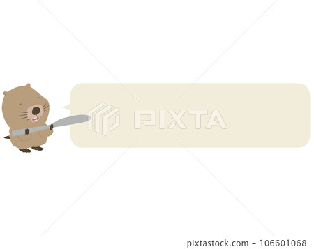Smiling beaver with a knife. with speech bubble Smiling beaver with a knife. with speech bubble 106601068