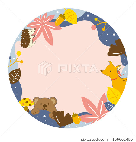 Autumn leaves and cute animal frame 106601490