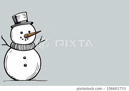 Snowman in drawn doodle sketched style. Cute winter holiday icon. Black line 106601733