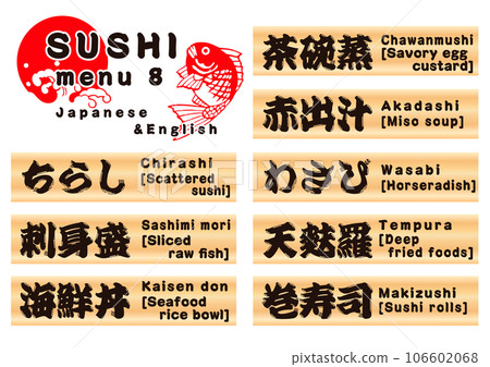 Sushi wooden plate menu set Japanese & English 8 106602068
