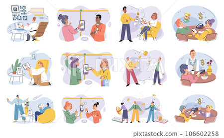 Cashless payment. Vector illustration. Mobile wallets provide secure way to store payment information for quick and easy transactions Online shopping platforms often offer various cashless payment 106602258
