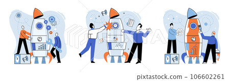 Team solving complex problems. Teamwork vector illustration metaphor. Finding new ideas Problem solving Teamwork search for solutions Stages of business implementation, startup, problem solving 106602261