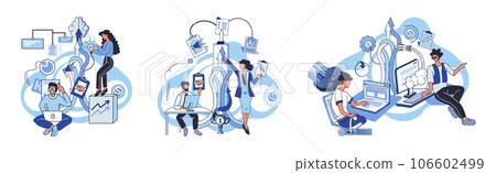 Team solving complex problems. Teamwork vector illustration metaphor. Business invest energy sources Brain activity abstract concept Combining parts to achieve a result Coworkers characters Coworkers 106602499