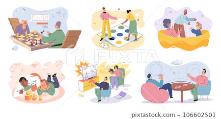 Game together. Family fun. Friendship time. Vector illustration. The spirit of friendship shines bright when playing games together Happy fun activities like playing games strengthen bond among Game together. Family fun. Friendship time. Vector illustration. The spirit of friendship shines bright when playing games together Happy fun activities like playing games strengthen bond among 106602501