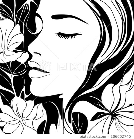 sketch beautiful young woman with flowers sketch beautiful young woman with flowers 106602740