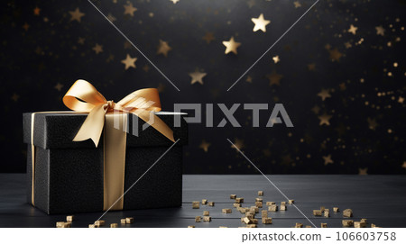 Black giftbox background with copyspace for yor text. Black friday concept. Generative AI. 106603758
