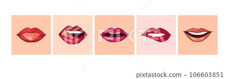Different Woman Lips Icon of Pink and Red Color Vector Set 106603851