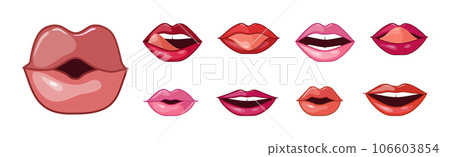 Different Woman Lips Icon of Pink and Red Color Vector Set Different Woman Lips Icon of Pink and Red Color Vector Set 106603854