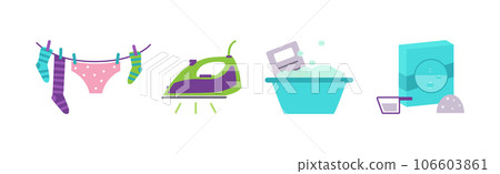 Laundry Items and Object as Clothes Washing and Drying Vector Set Laundry Items and Object as Clothes Washing and Drying Vector Set 106603861