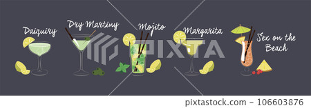 Cocktail Glasses with Straw and Citrus Slice Vector Set Cocktail Glasses with Straw and Citrus Slice Vector Set 106603876