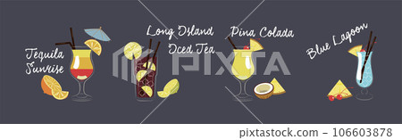 Cocktail Glasses with Straw and Citrus Slice Vector Set Cocktail Glasses with Straw and Citrus Slice Vector Set 106603878