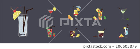 Cocktail Glasses with Straw and Citrus Slice Vector Set Cocktail Glasses with Straw and Citrus Slice Vector Set 106603879