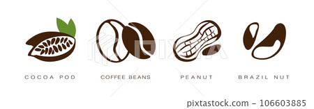 Seed and Nuts Brown Flat Icon with Name and Inscription Vector Set 106603885
