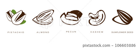 Seed and Nuts Brown Flat Icon with Name and Inscription Vector Set Seed and Nuts Brown Flat Icon with Name and Inscription Vector Set 106603886