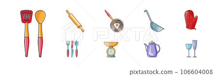 Cooking Tool and Kitchenware for Culinary Use Vector Set Cooking Tool and Kitchenware for Culinary Use Vector Set 106604008