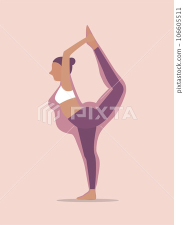 Fat woman training in yoga position, before and after exercising and diet,Vector illustrations. 106605511