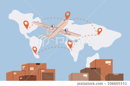 International logistic. Global air delivery export. Vector. Cargo delivery routes are key factor in export and import shipping procedures With rise e-commerce, importance global logistics in supply 106605551