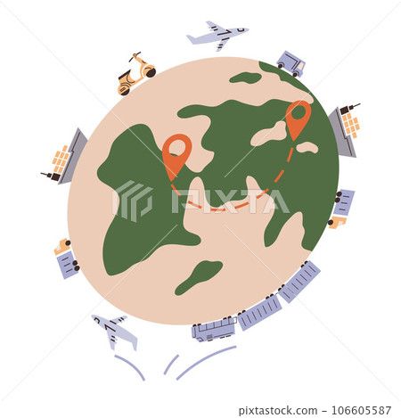 International logistic. Global delivery export. Vector. Export and import shipping bring variety products to consumers around globe Global logistic solutions facilitate movement goods across countries 106605587