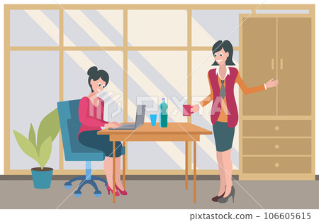 Office workers. Vector illustration. A worker employee demonstrates professionalism and integrity in their work An office manager fosters positive and inclusive work culture A business person builds 106605615