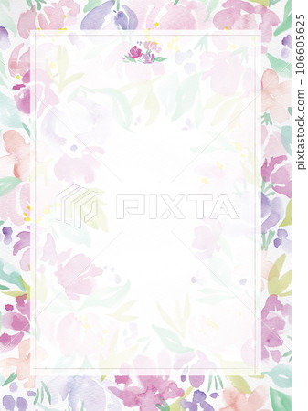 Illustration material: Floral pattern, pink purple flower, watercolor frame design 106605625