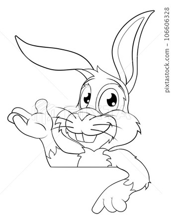 Easter Bunny Rabbit Cartoon Character Peeking Sign Easter Bunny Rabbit Cartoon Character Peeking Sign 106606328