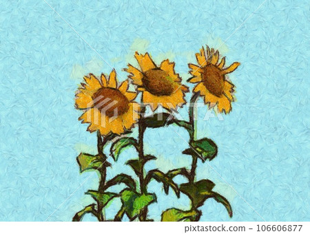 Sunflowers on blue digital painting 106606877