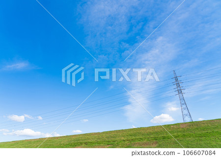Sky and grass background material 106607084