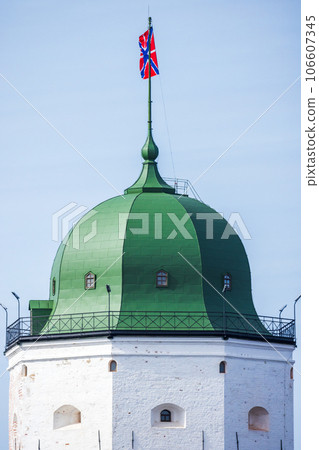 Top of the tower of Vyborg Castle on a sunny day 106607345