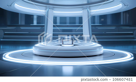 Plastic and Glass Futuristic Cylinder Scene with Chair 106607481