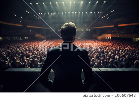 Inspiring Motivational Speaker Empowering the Audience with a Captivating Speech at a Conference.. created with Generative AI Inspiring Motivational Speaker Empowering the Audience with a Captivating Speech at a Conference.. created with Generative AI 106607648