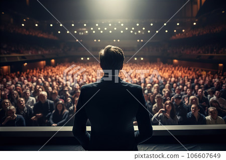 Inspiring Motivational Speaker Empowering the Audience with a Captivating Speech at a Conference.. created with Generative AI Inspiring Motivational Speaker Empowering the Audience with a Captivating Speech at a Conference.. created with Generative AI 106607649