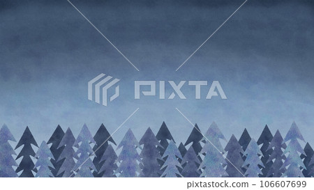 Silhouette of fir trees and night sky - beautiful background illustration of winter image 106607699