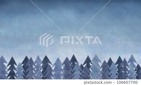 Beautiful background illustration of fir trees and dawn sky - winter image 106607700