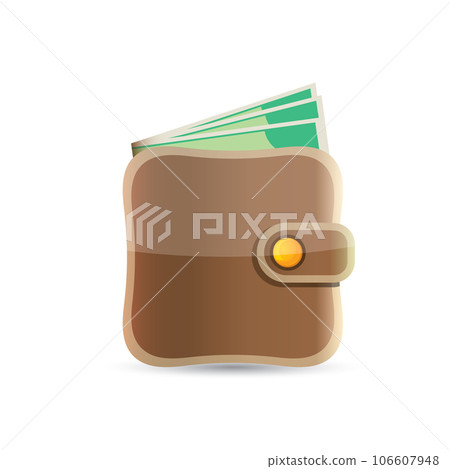 vector brown wallet with green paper dollars money isolated on white background. finance mobile app or mobile banking icon, label and sign design template. Wallet with money top view vector brown wallet with green paper dollars money isolated on white background. finance mobile app or mobile banking icon, label and sign design template. Wallet with money top view 106607948