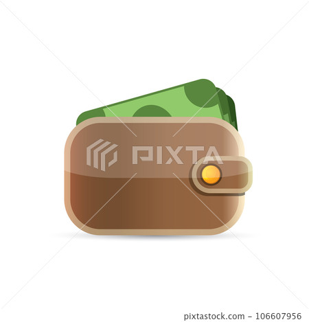vector brown wallet with green paper dollars money isolated on white background. finance mobile app or mobile banking icon, label and sign design template. Wallet with money top view vector brown wallet with green paper dollars money isolated on white background. finance mobile app or mobile banking icon, label and sign design template. Wallet with money top view 106607956