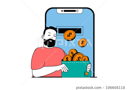 Mobile banking concept with people scene in... - Stock Illustration ...