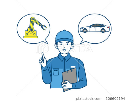 A man explaining the arm robot 106609194