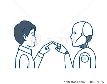 man communicating with robot 106609197