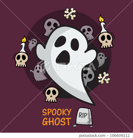 Spooky ghost greeting card doodle style 106609212