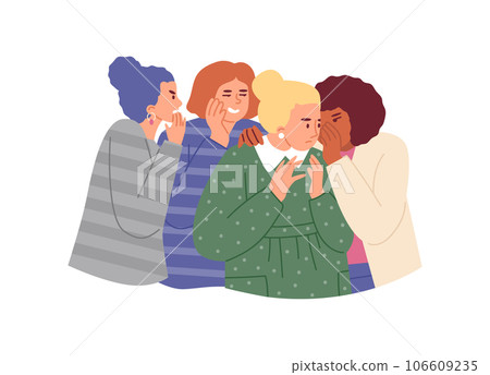 Female discussion meeting, gossip together, women group telling, whispering secrets cover mouth vector illustration 106609235